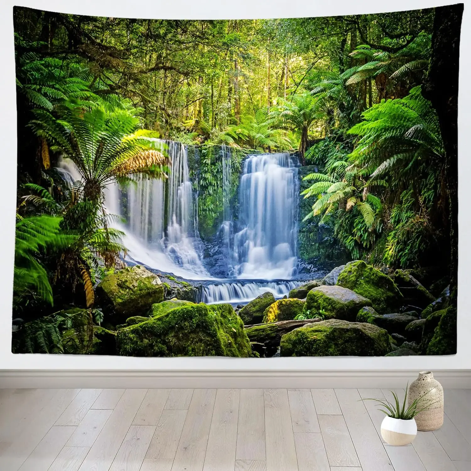Jungle Forest Waterfall Tapestry Tropical Rainforest Scenery Tapestry Cascade Green Trees Nature Landscape Tapestry Wall Mural