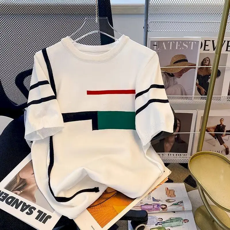 Damski T-shirt Oversize z Krótkim Rękawem z Jedwabiu Lodowego Męski Modny T-shirt na Lato 2025 Cienki T-shirt Modny Design Y2k Estetyczne Ubrania
