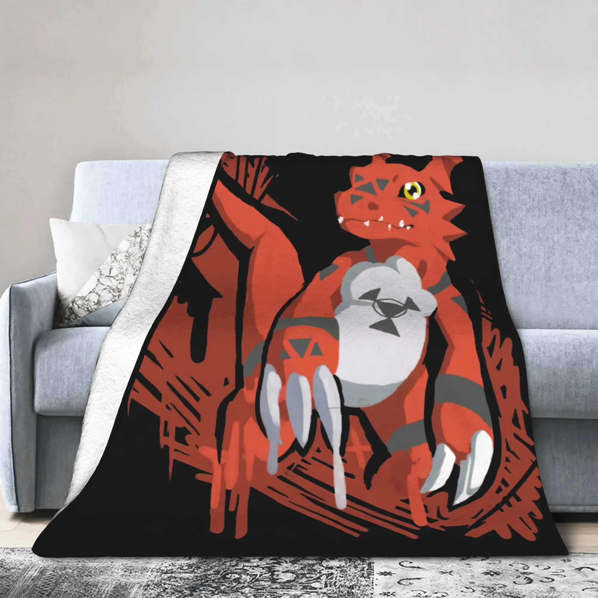 Guilmon Blanket Digimon Nostalgic Anime Flannel Awesome Warm Throw Blankets for Home Autumn/Winter,