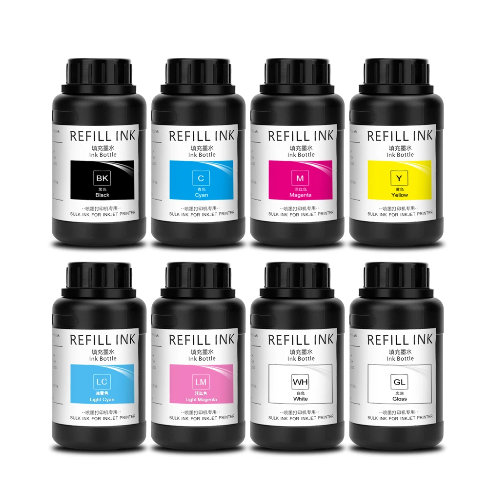 250ML UV Ink UV Curing Ink For Epson XP600 TX800 L800 L805 L1800 1390 R1390 1400 DX5 DX7 DX10 i3200 i1600 4720 5113 UV Printer