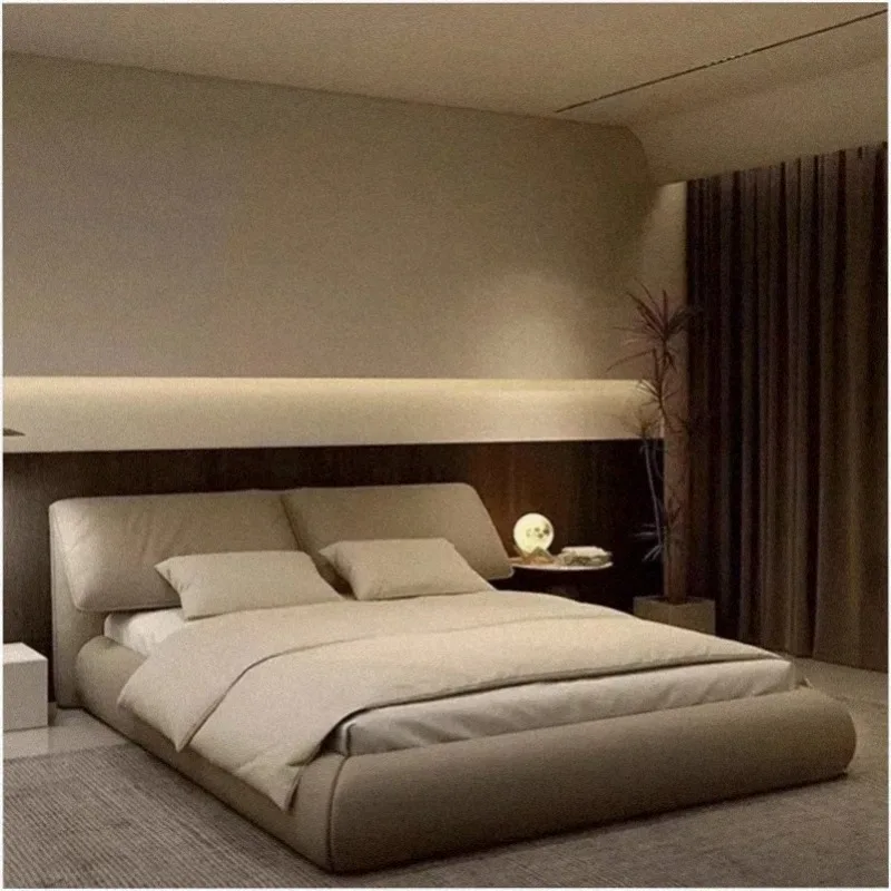 High End Double Bed Luxury Headrest Storage European Floor Double Bed Home Loft Sleeping Cama Matrimonial Bedroom Furniture