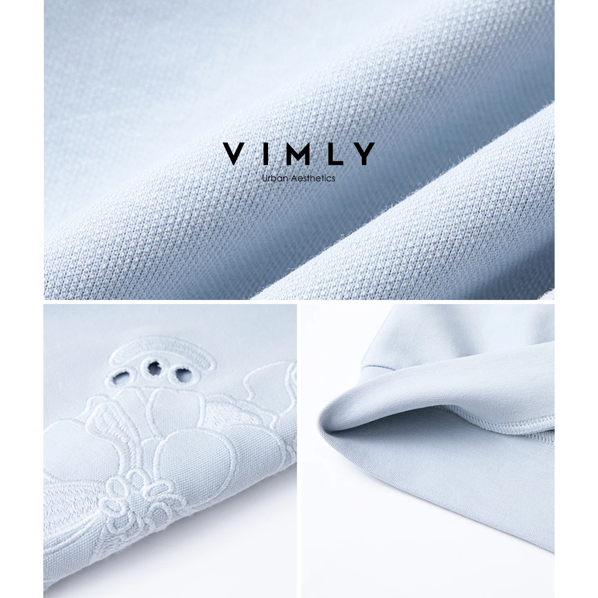 VIMLY Crew Neck Sweatshirt Women Spring 2025 Embroidered Hollow Out Loose Long Sleeve Top Female Pullover Woman Clothes A0685