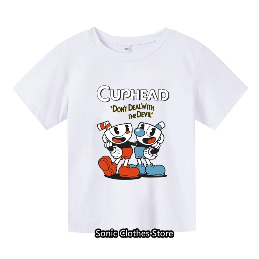 Summer T-Shirts Game Cuphead Tshirt Kids Mugman Men Women Tee Top Fashion Casual Cartoons Boys Girls Children's Clothing