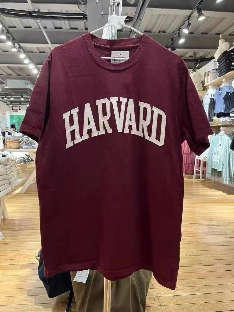 

Американская ретро-футболка в стиле Харвард с пэчворком, длинным рукавом и круглым вырезом, летняя повседневная женская футболка из хлопка, удобная посадка