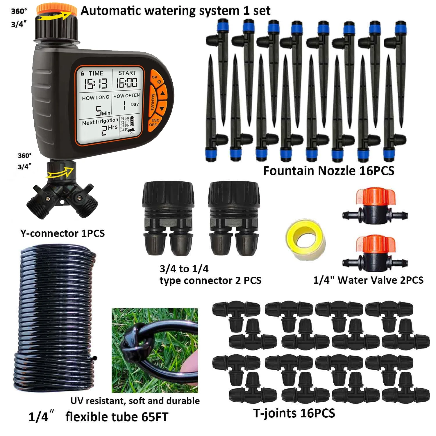 Kit sistema di irrigazione a goccia 2025 con tubo flessibile timer acqua spruzzatore per fontana, sistema di irrigazione automatico per tubo da giardino prato patio