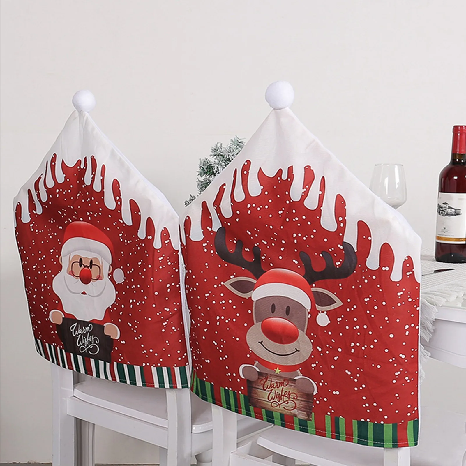 2024 Santa Chair Cover Cloth Printed Snowman Reindeer Cute Chair Cover Restaurant Bar Party Decoration Christmas Seat Cover Set