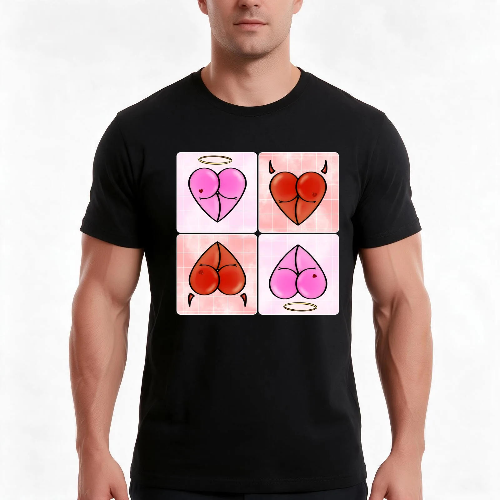 Bootiful Angel & Devil T-Shirt Summer Casual Cotton Tee Oversized Streetwear Tops Vintage Graphic Print Unisex Men Women