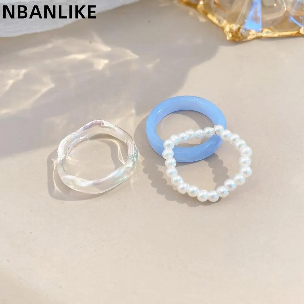 3 PCS/Set Korean Style Resin Ring Acrylic Vegetarian Circle Pearl Ring Women Jewelry Accessories