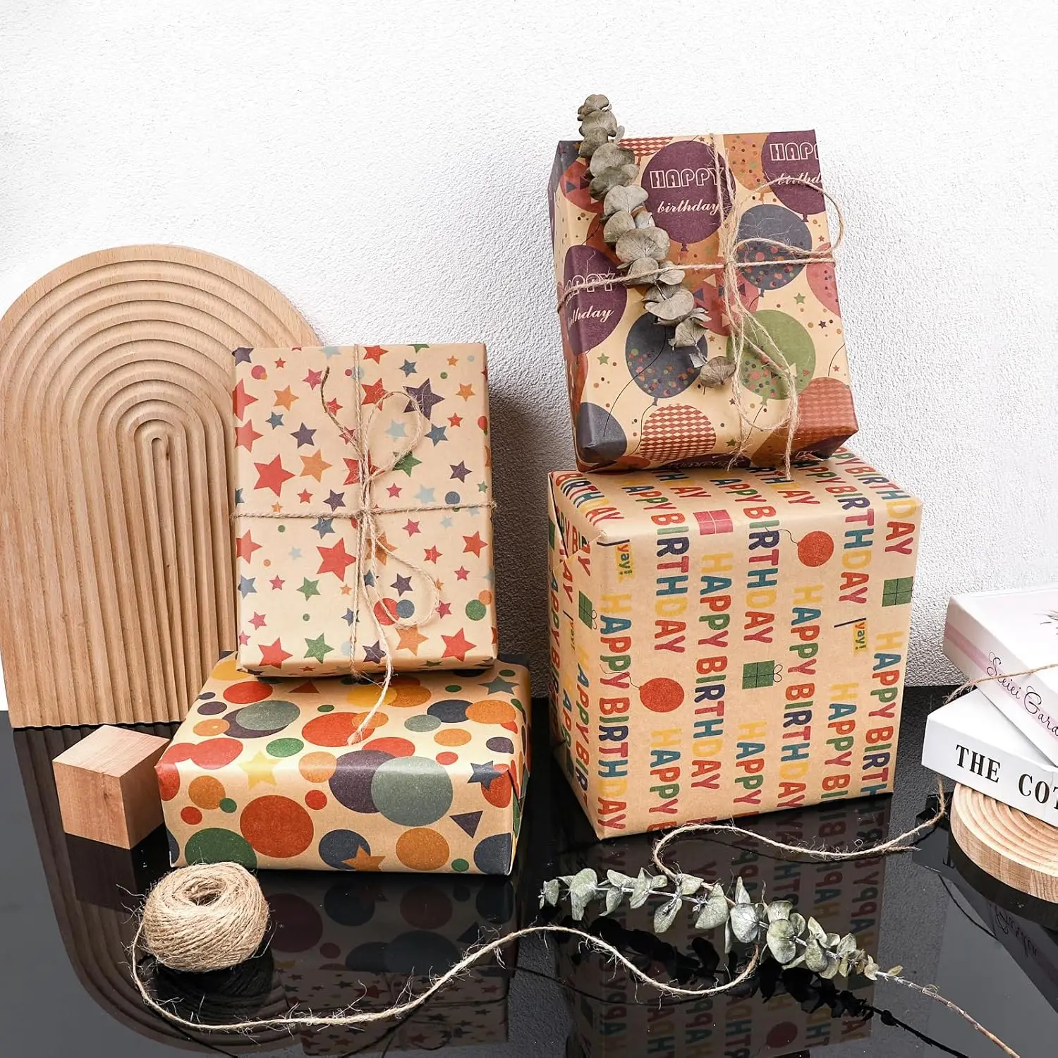 Kraft Wrapping Paper Roll Colorful Text Happy Birthday Design Perfect for Birthday Holiday Wrap 17 inch X 33 feet view 4