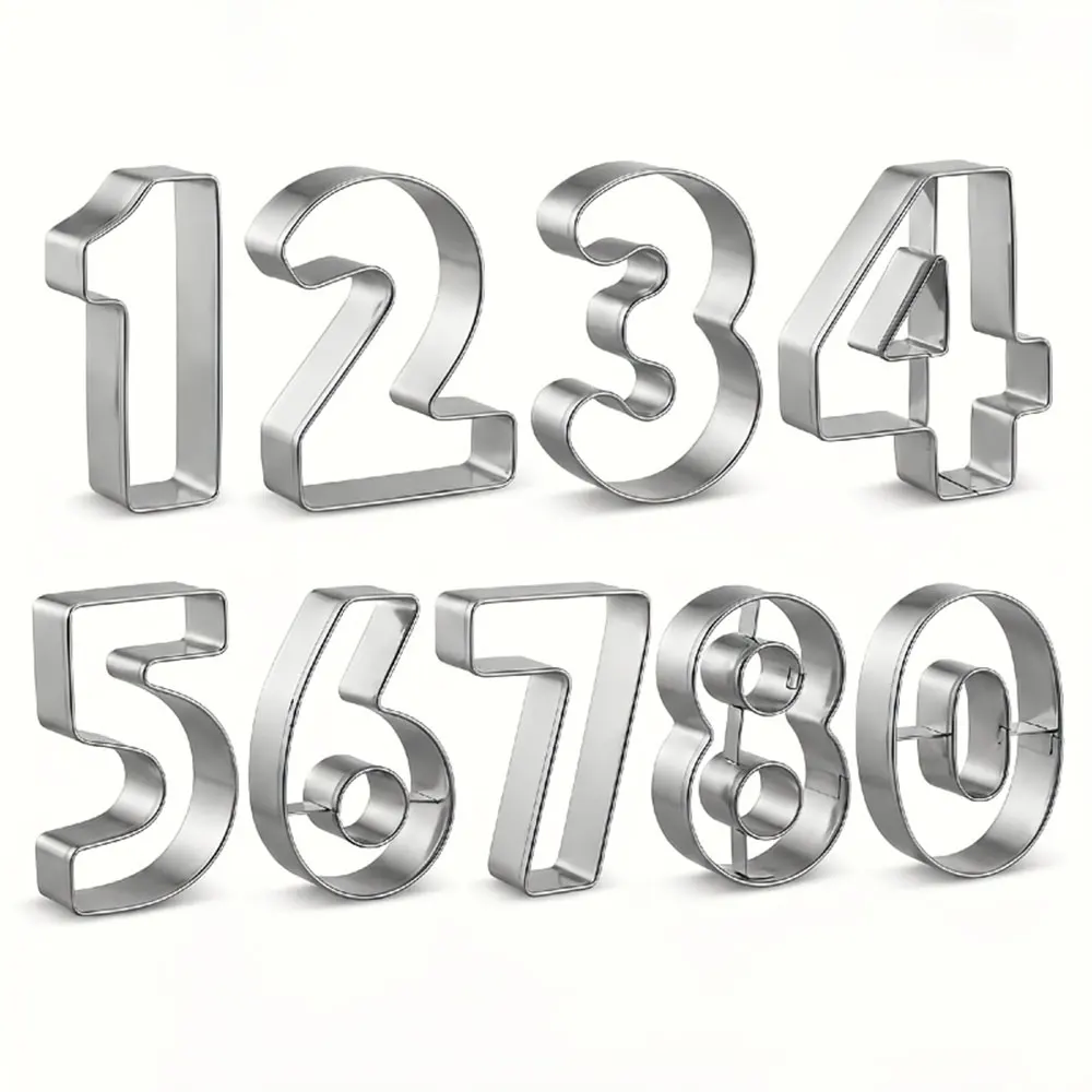 9PCS Stainless Steel  Number Biscuit Cutter Molds DIY Fondant Cake Cookie Decorating Tools