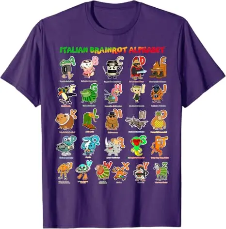 Italienisches BRAINROT Alphabet Lustiges Meme Genz Charakter T-Shirt Jungen Mode Grafik Outfit Y2k Humor Söhne Geburtstag T-Shirt Neuheit Geschenk – Detail 5