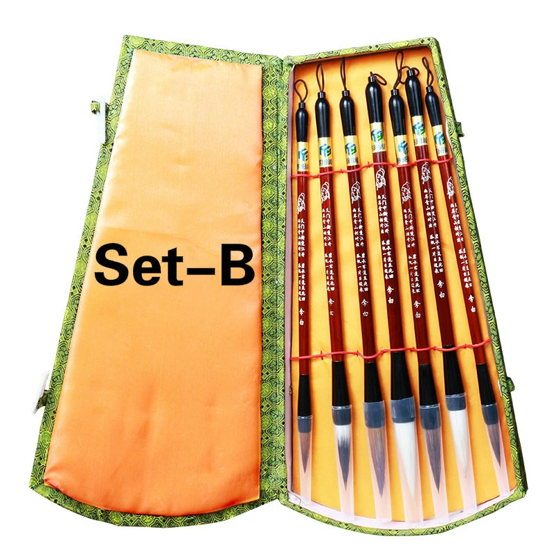 7 teile/los Chinesische Kalligraphie Pinsel stift Set wiesel Haar schreiben pinsel tinte stift malerei medium regelmäßige skript pinsel geschenk box