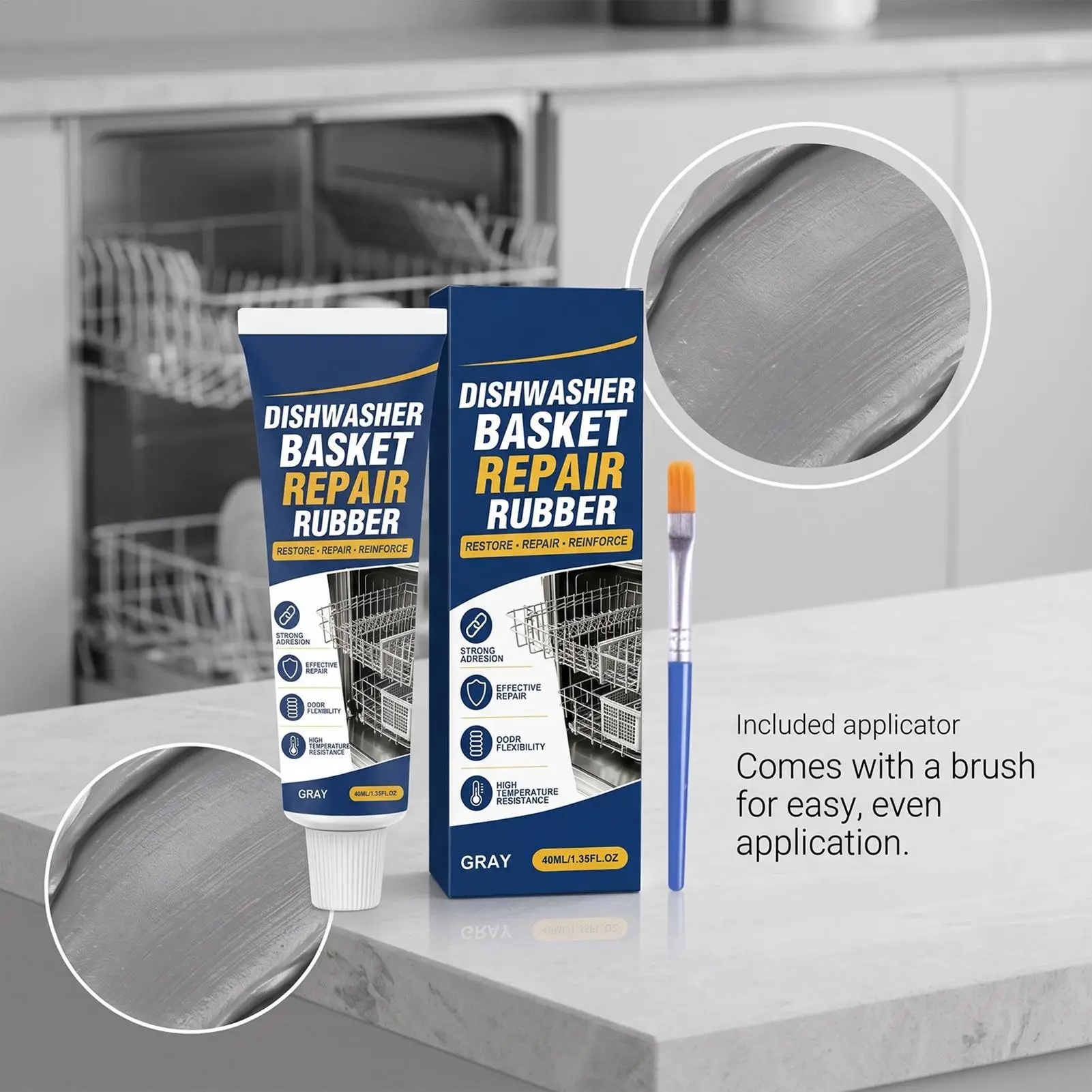 Dishwasher Rack Repair Coating Liquid Brush Applicator Waterproof Rustproof Protective Paint for Chipped Scratched Tines Oven