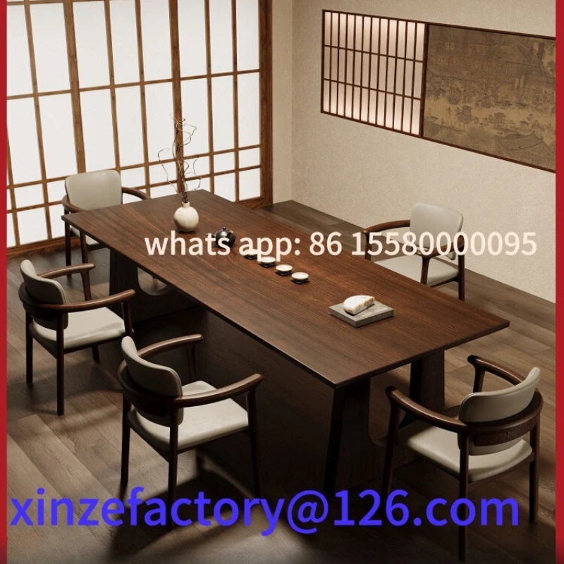 

Customizable high-end tea table and chair combination solid wood large board tea table living room home