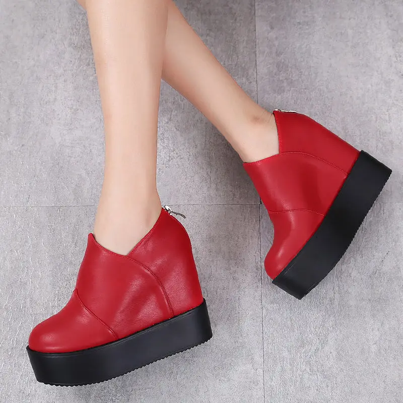 Fujin 11.5cm Microfiber Platform Wedge Sneaker Women Shoes Hidden Heels Women Ankle Boots Autumn Spring Winter Plush Warm Boots