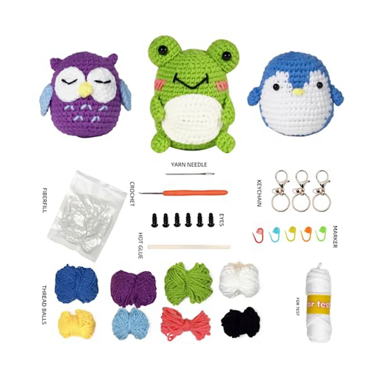 Crochet Kit for Beginners,Crochet Kit for Adults Kids Beginners,3 Pattern Animals - Frogs,Owls,Penguins