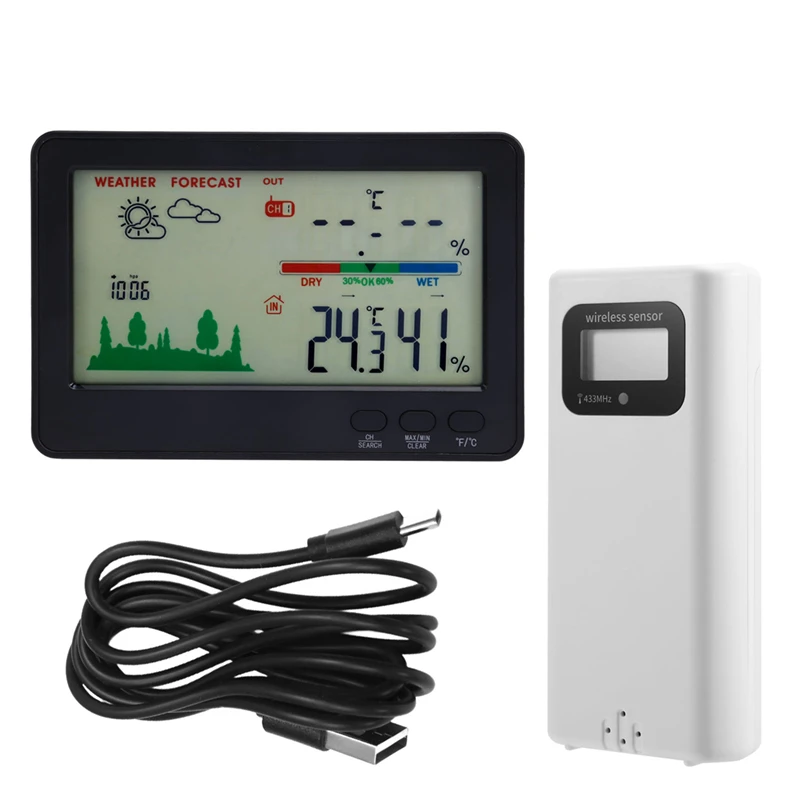Indoor Outdoor Thermometer And Hygrometer Wireless Weather Stations With 328Ft/100M Range, Temperature And Humidity