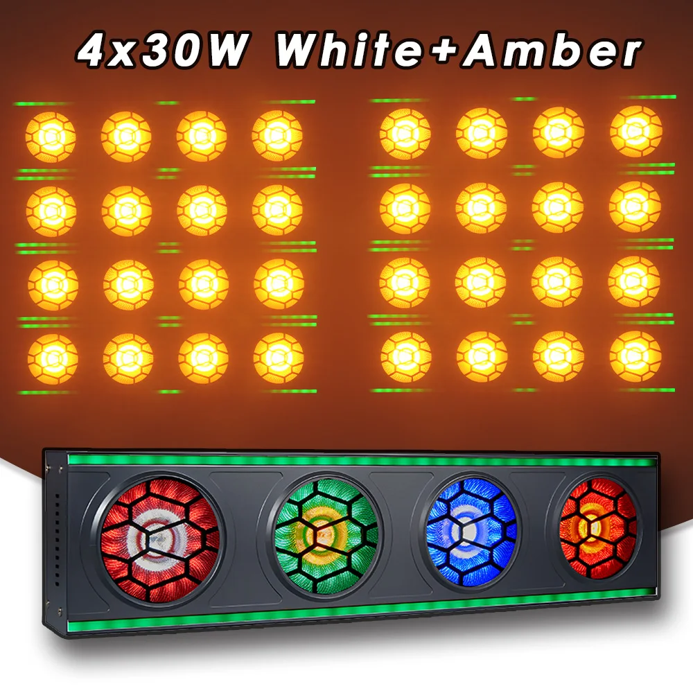 YUER LED 4x30w White Amber Matrixl Bar Color Wall Wash With RGB Ring Retro Bar Background Stage Lighting Dj Dsco Club Light