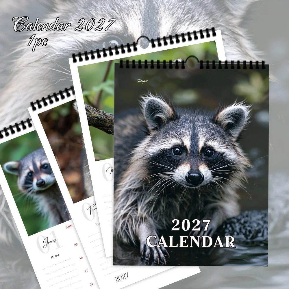 1pc 2027 Wall Calendar, Natural Wildlife Raccoon Theme,12-Month Monthly Planner, Perfect Gift for Birthdays, Christmas, New Year