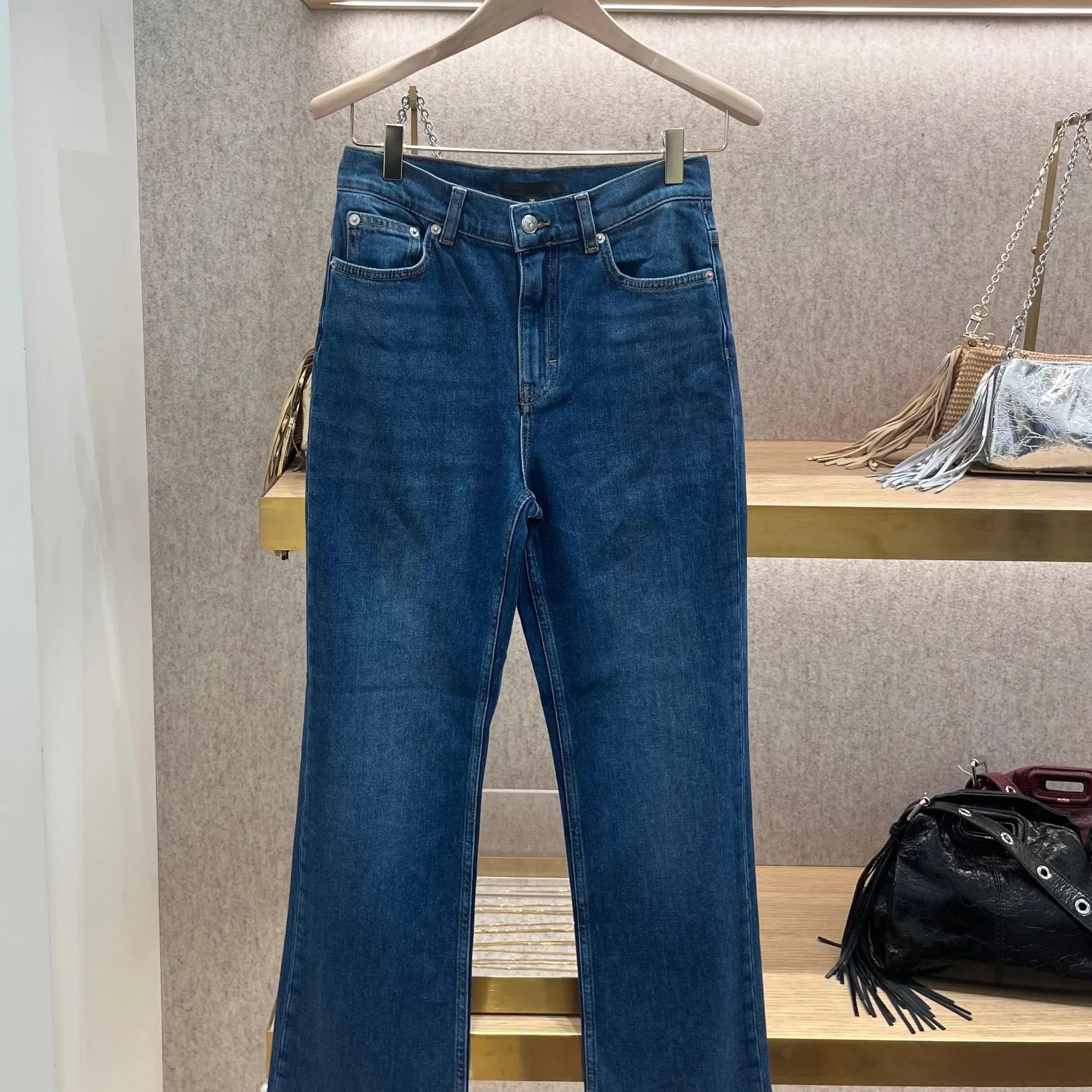 Spring 2026 New Fashion Pearl Embroidery Wide Leg Jeans High Waist Straight Cut Machine Embroidery Ladies Jeans with Fringe