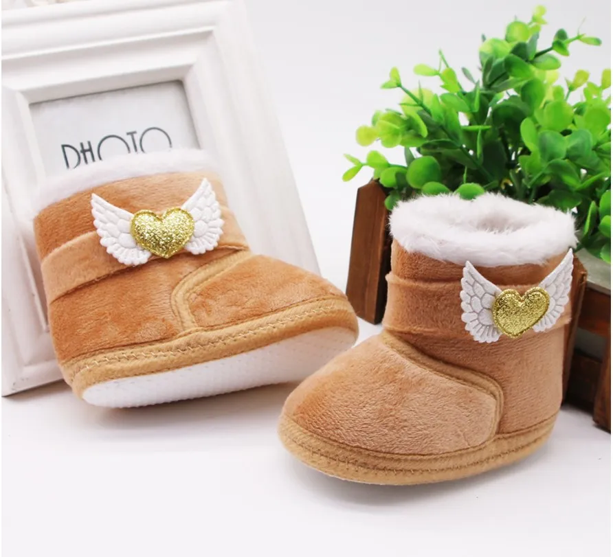 

Baby GirlS Winter Shoes Non-Slip Sneaker Walking Soft-Soled Breathable Birthday Gift Plush Heart Wings Snow Boot