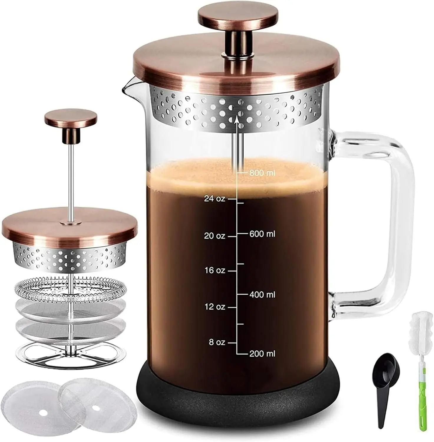 

French Press Coffee Maker 34oz, 4-Level Filter, Borosilicate Glass & Stainless Steel, BPA-Free