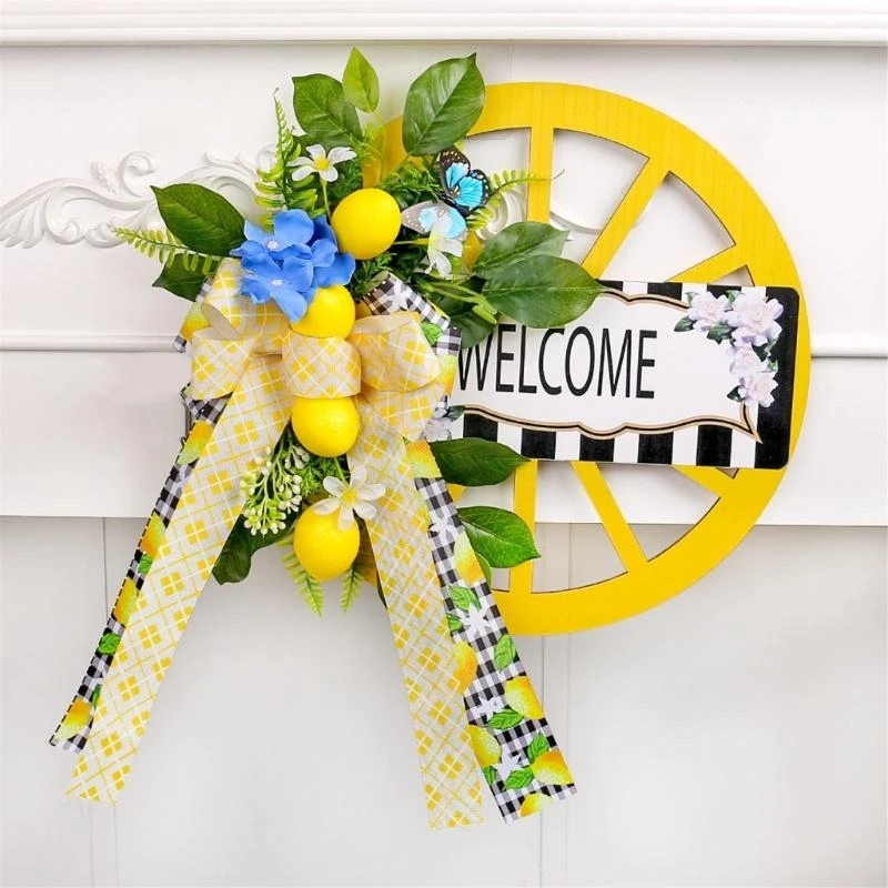 

Artificial Spring Wreath with Bowknot for Front Door Wall Garden 15UB