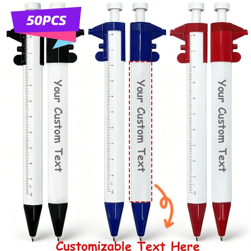 

50PCS Customizable 2-in-1 Measuring Pens with Ruler Multifunctional Writing Ballpoint Pens with Scale Stationery for Students