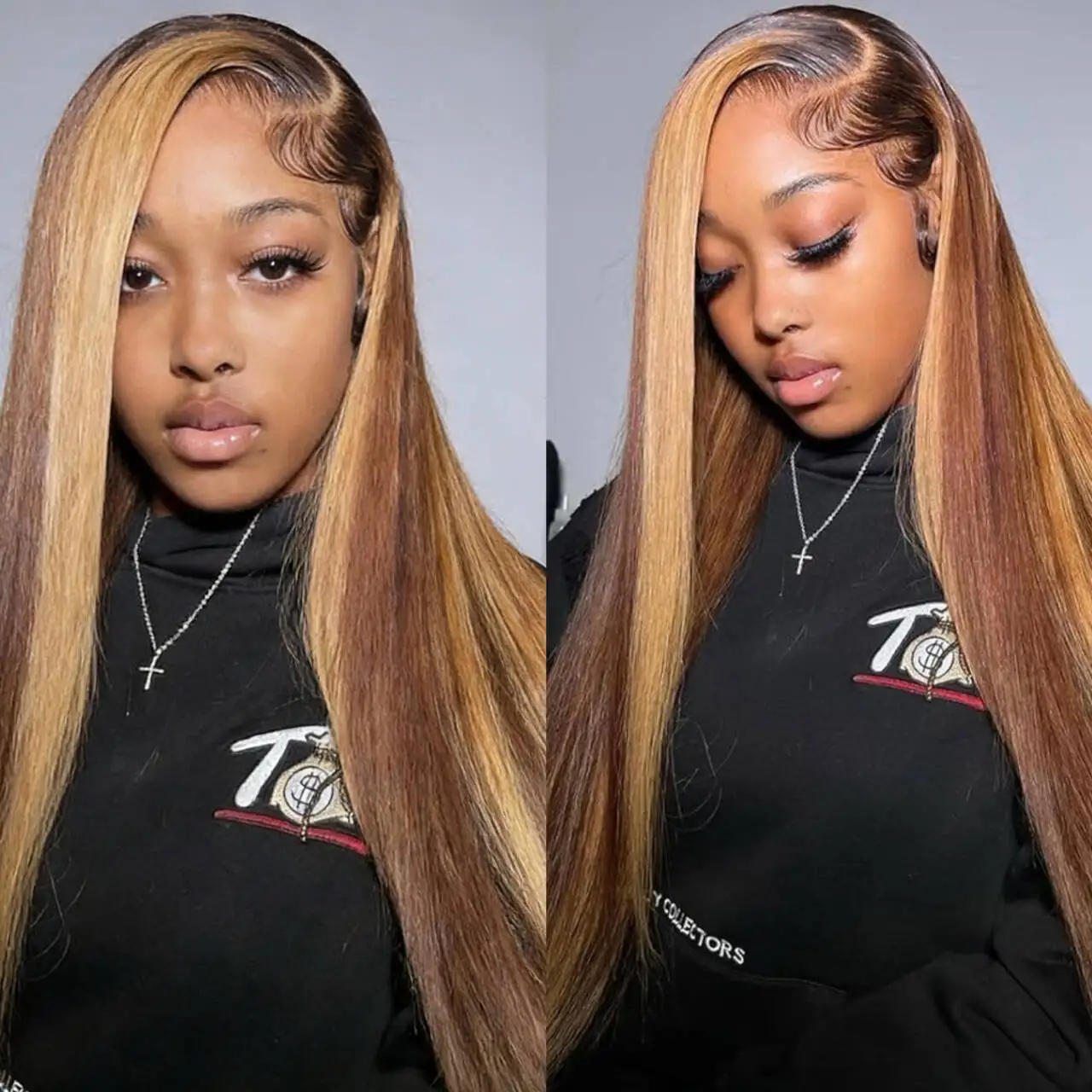 

P4/27 Honey Blonde Lace Frontal Wigs for Women Human Hair Highlight 13x6 HD Straight Lace Front Wigs 180% Density Glueless