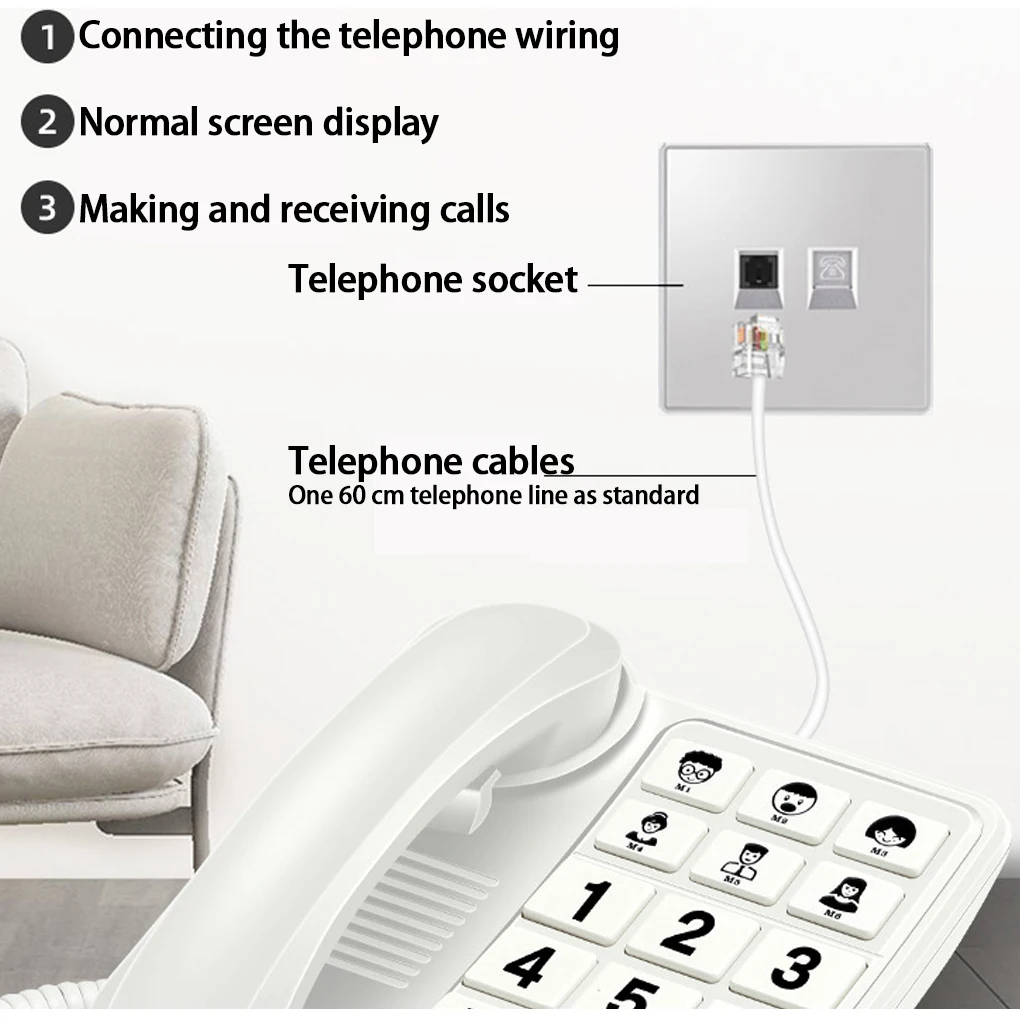 Входящий стационарный телефон большого объема с функцией повторного набора для пожилых людей и пожилых людей. Фиксированный домашний и офисный телефон. Громкий звук.