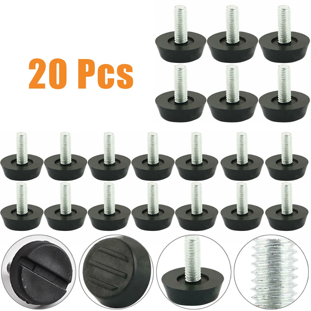 20 Pcs M6 Screw Type Leveling Feet for Furniture with Plastic Base to Avoid Floor Damage and Provide Even Support