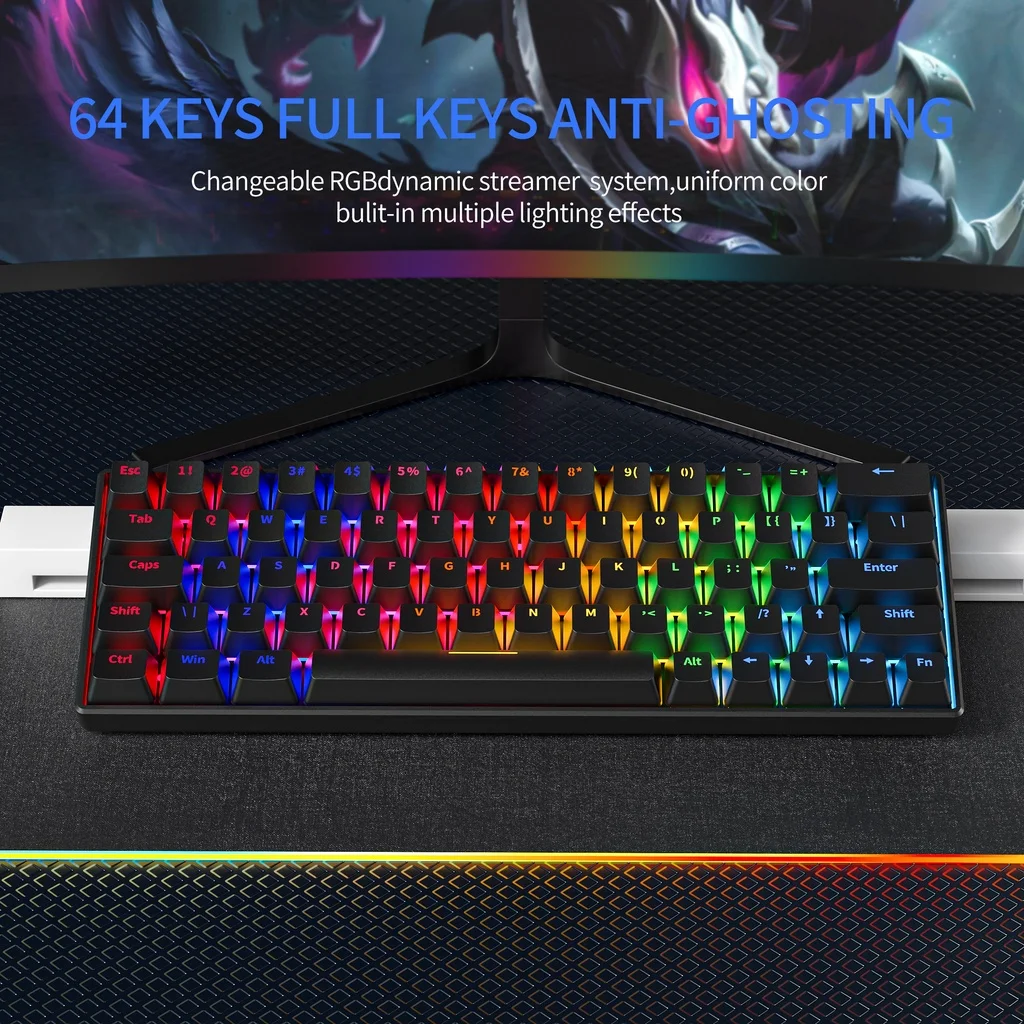 ZIFRIEND 63 Keys Mechanical Keyboard Wired Type-C Hot Swap 60% RGB Backlit PC Gaming Computer For Gamer Mini Keyboards Keycaps