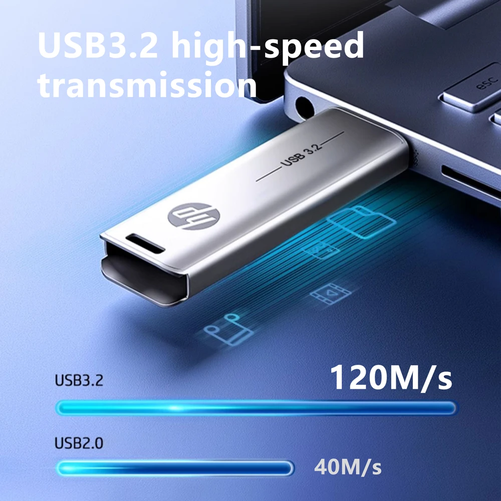 HP USB3.2 Pen Drive 32GB 64GB 128GB 256GB High Speed Metal Casing USB Flash Drive for PC Desktop Laptop Mac Systems