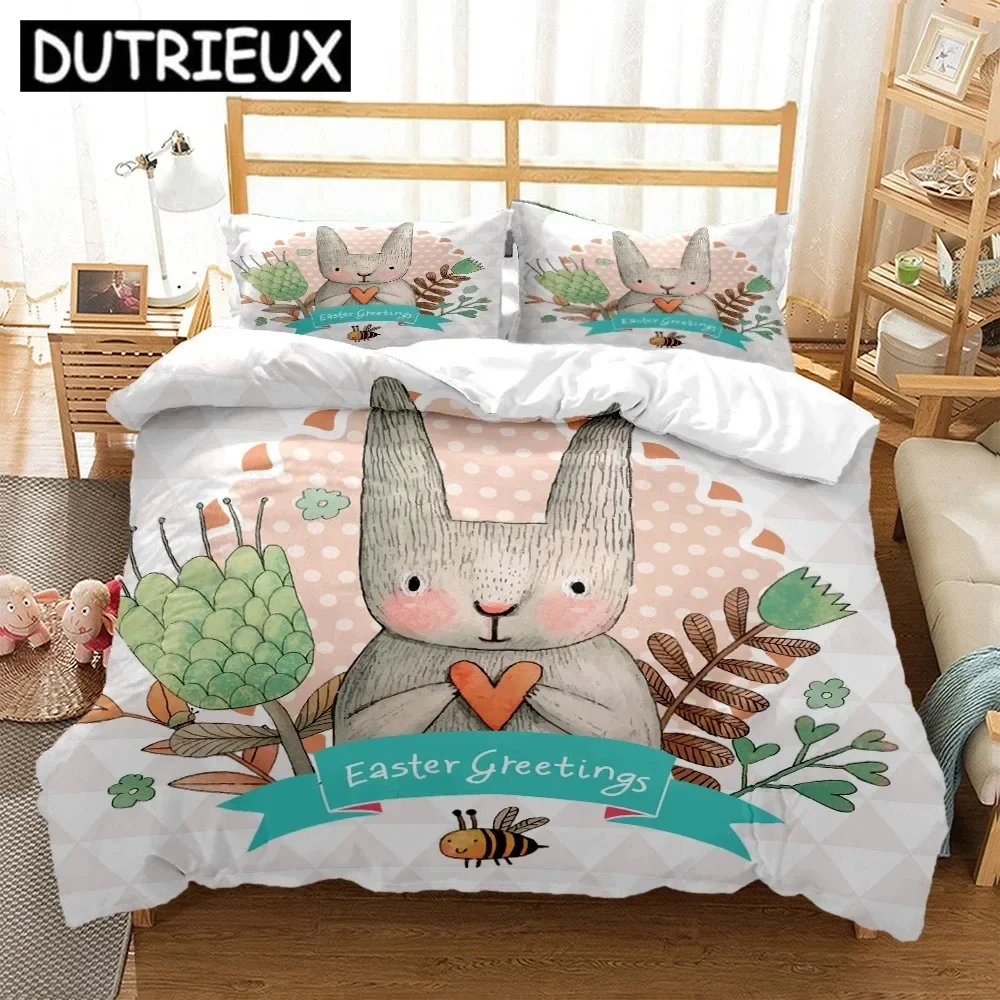 Rabbit HD Print Bedding Set，Teens King Size Bedding Set，children's Bed Double Bed Duvet Covers Pillowcase Comforter Bedding Set