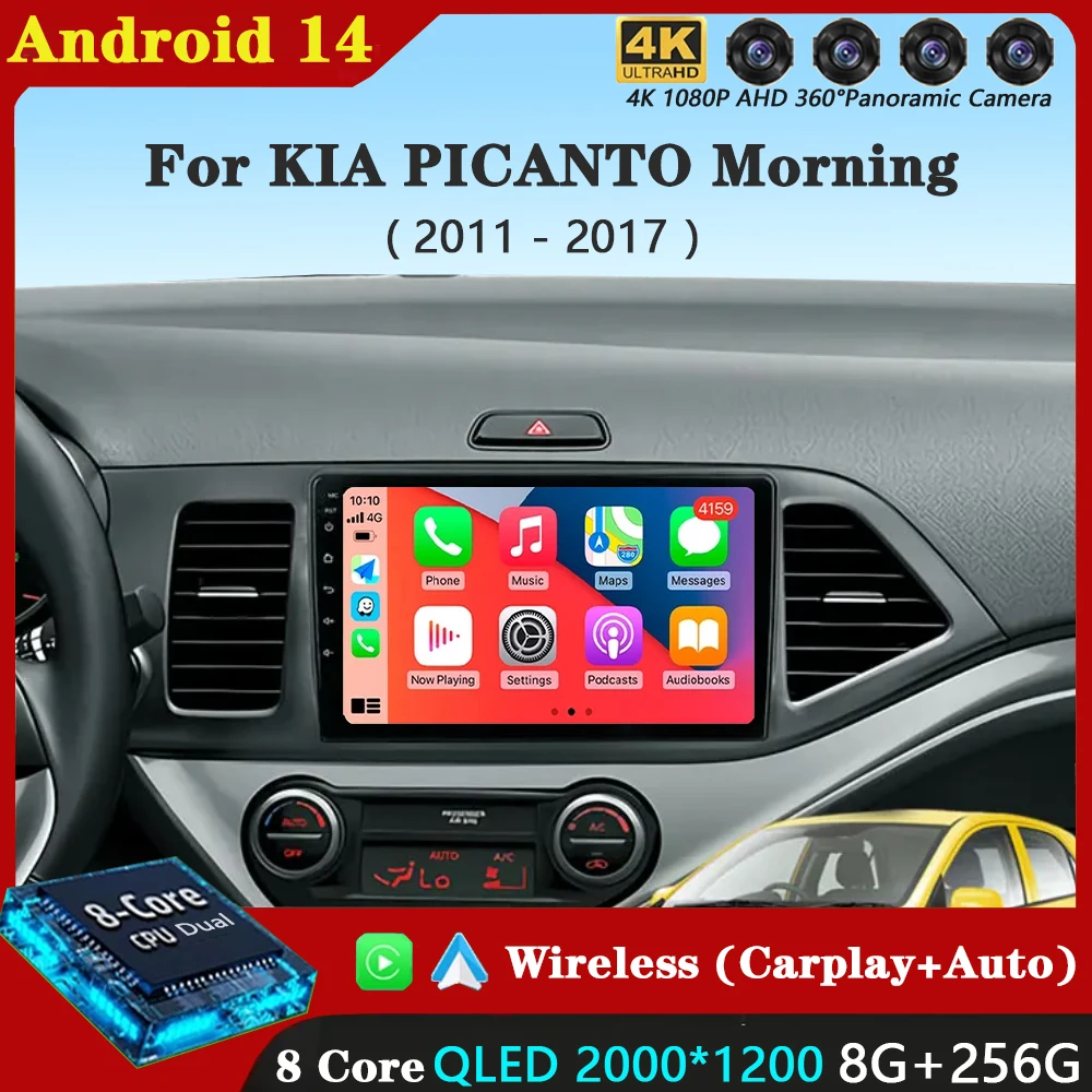 

Автомобильное радио Android 14 Carplay для KIA PICANTO Morning 2011 2012-2017 навигация GPS мультимедийный плеер стерео Wi-Fi + 4G авто видео