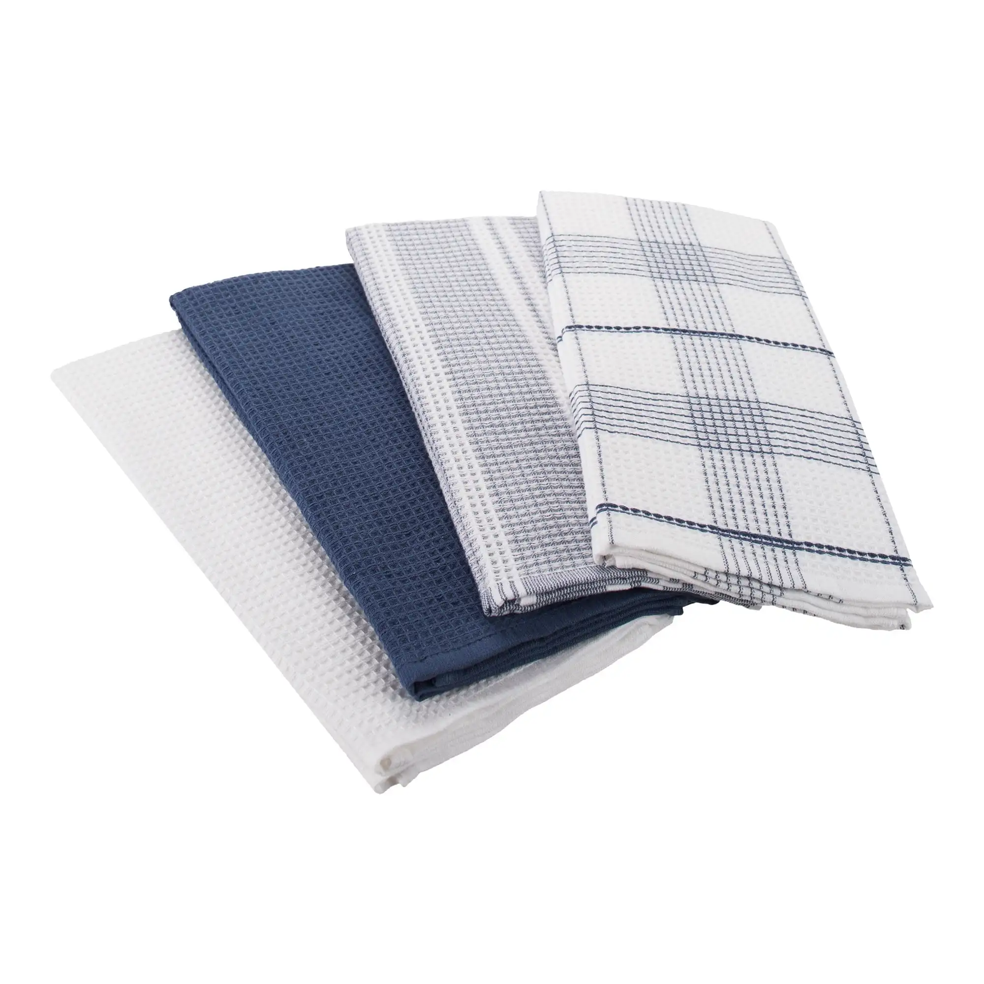 Paquete de 4 Paños de Cocina Extragrandes de Doble Uso con Tejido Tipo Gofre de Algodón Ndigo Lavado