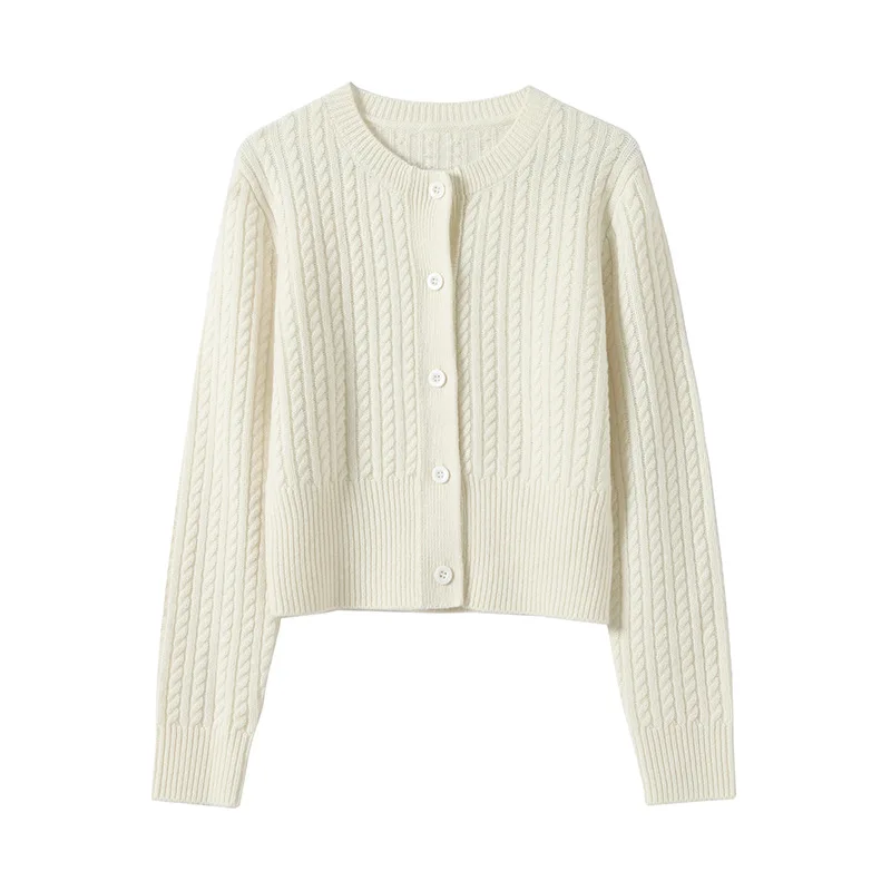 Pure Wool Cable Knitted Cardigan Sweater Women