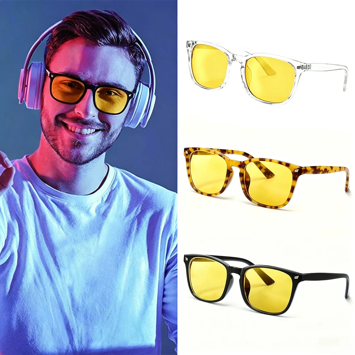 Yellow Lens Blue Light Blocking Glasses Square Men Better Sleep Night Driving Glasses Anti Filter Men Orange Women Eyeglasse S70