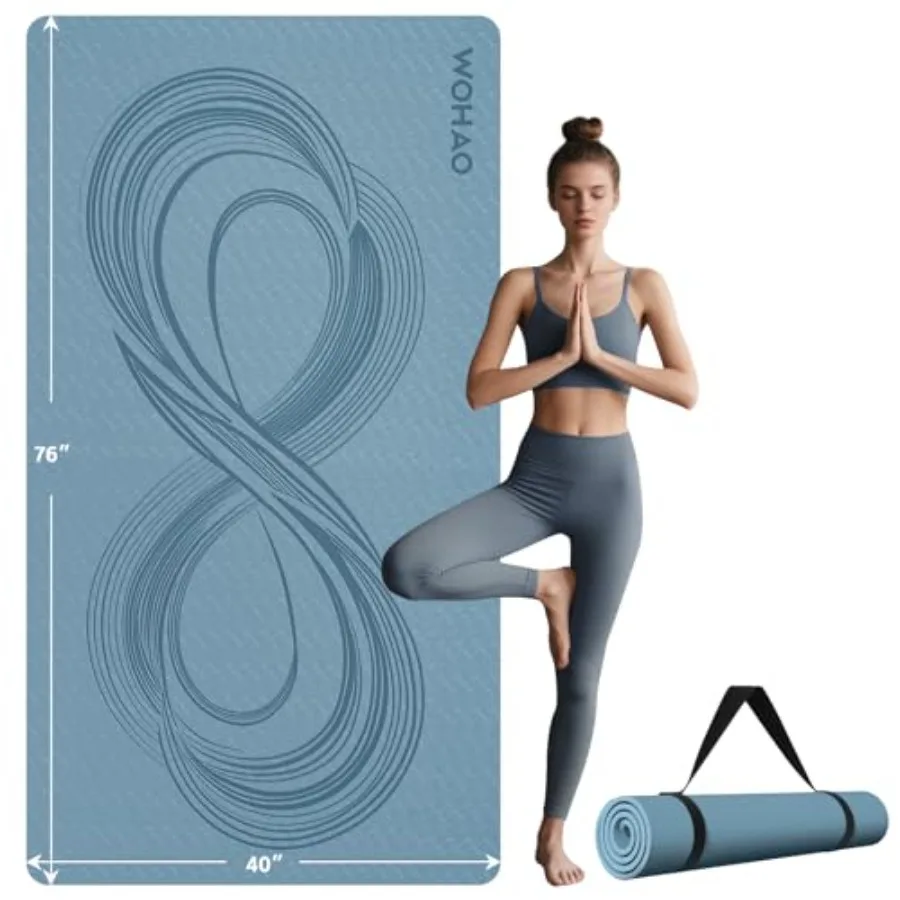 

Large 76"x40"x0.4" Yoga Mat - Extra Width and Thick Non-Slip Exercise Mat Versatile for Stretching Yoga Studio Gym Home and Ind