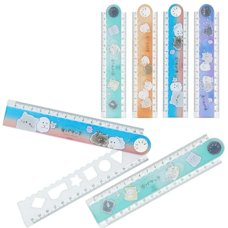 Folding Ruler Colorful Ghost Cat Transparent Gradient Ruler Multi Functional Graphic Straight Ruler Creative Learning Stationery
