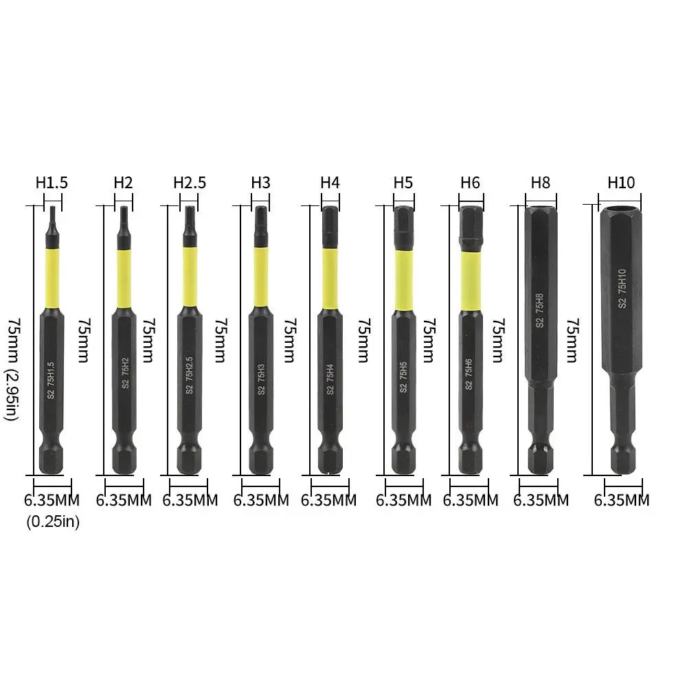 Embout de tournevis à tête hexagonale de 75mm, poignée magnétique de 1/4 pouces, forets à percussion, haute concentricité avec trou