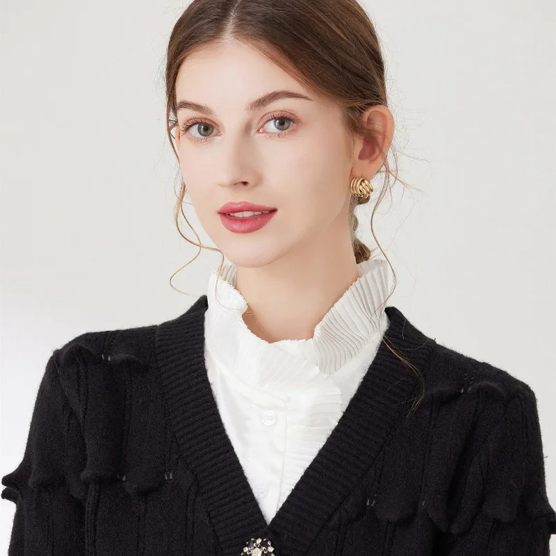 여성용 우아한 주름 장식 가짜 칼라, 탈부착 가능한 레이스 스탠드 칼라, 여성용 탈부착 가능한 넥타이 칼라