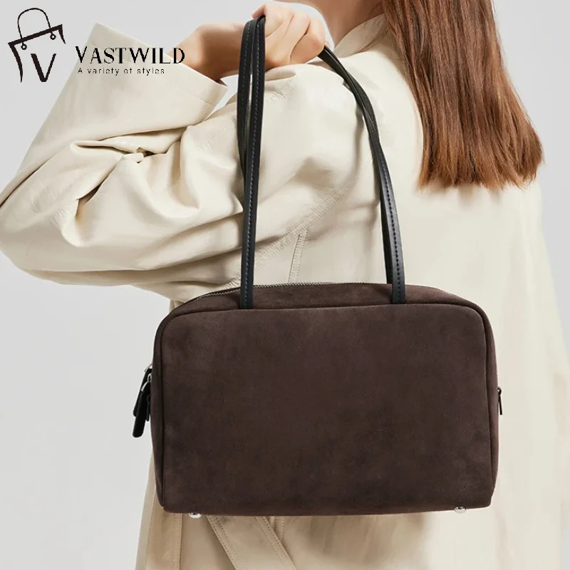 

Winter Women's Suede Leather Boston Bag Genuine Leather Crossbody Bowling Bag Female Luxury Square Tote Shoulder Handbags