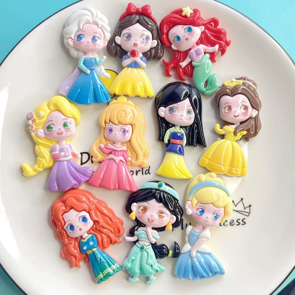 2pcs miniso cute princess cartoon resin flatback cabochons for diy jewelry making handmade crafts materials