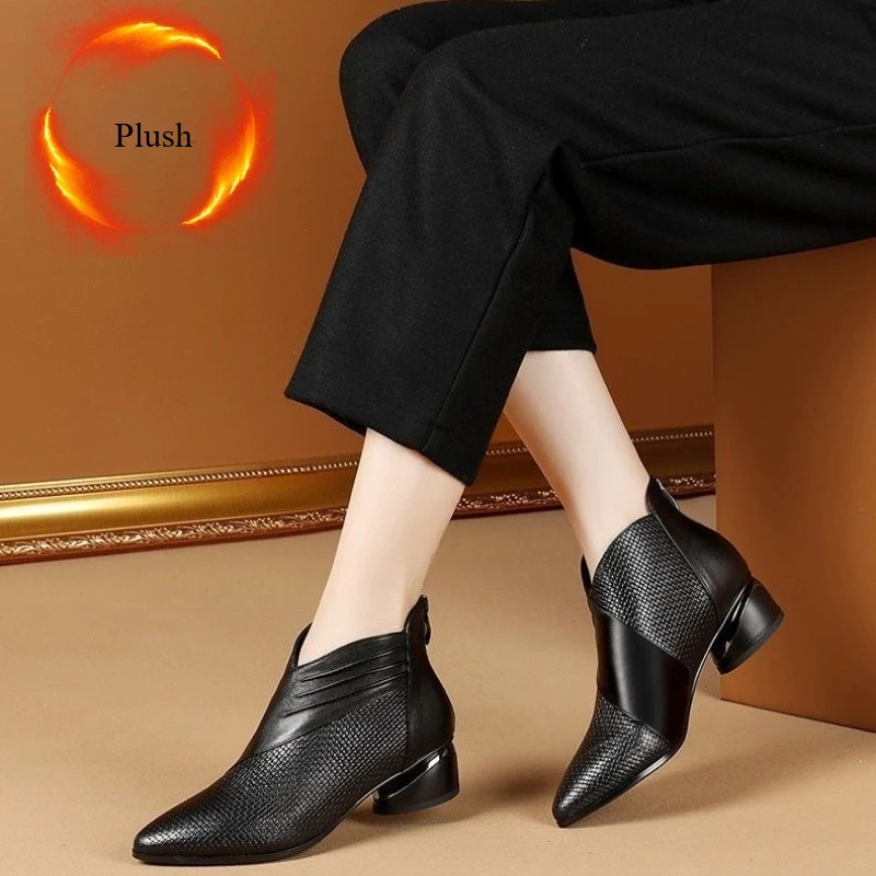 

Зимняя женская обувь, женские ботильоны на молнии с острым носком, модные женские ботинки из мягкой кожи на высоком каблуке, Botas Mujer