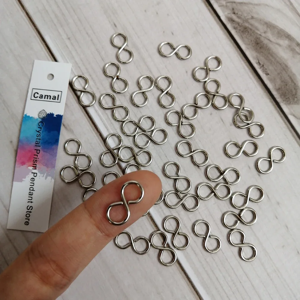 

Camal 50pcs 13x6mm Infinity Symbol Chrome S 8 Clasp Metal Connector Hook Crystal Pendant Chandelier Part Jewelry Finding