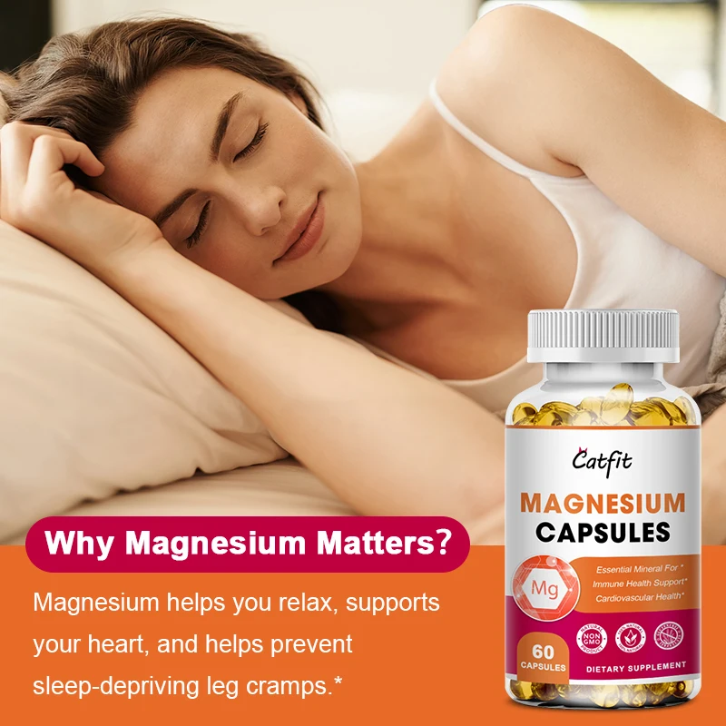 Catfit Glycine Magnesium Capsules Vitamin D B6 Cognitive function calm mood sleep Muscle Recovery Mineral Magnesium Capsules