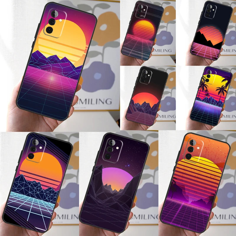 Caixa do telefone para o Samsung Galaxy, 80S, Vaporwave, retro, Synthwave, por do sol, A54, A34, A14, A15, A25, A35, A55, A53, A33, A13, A52, a32, A12, A51, A71