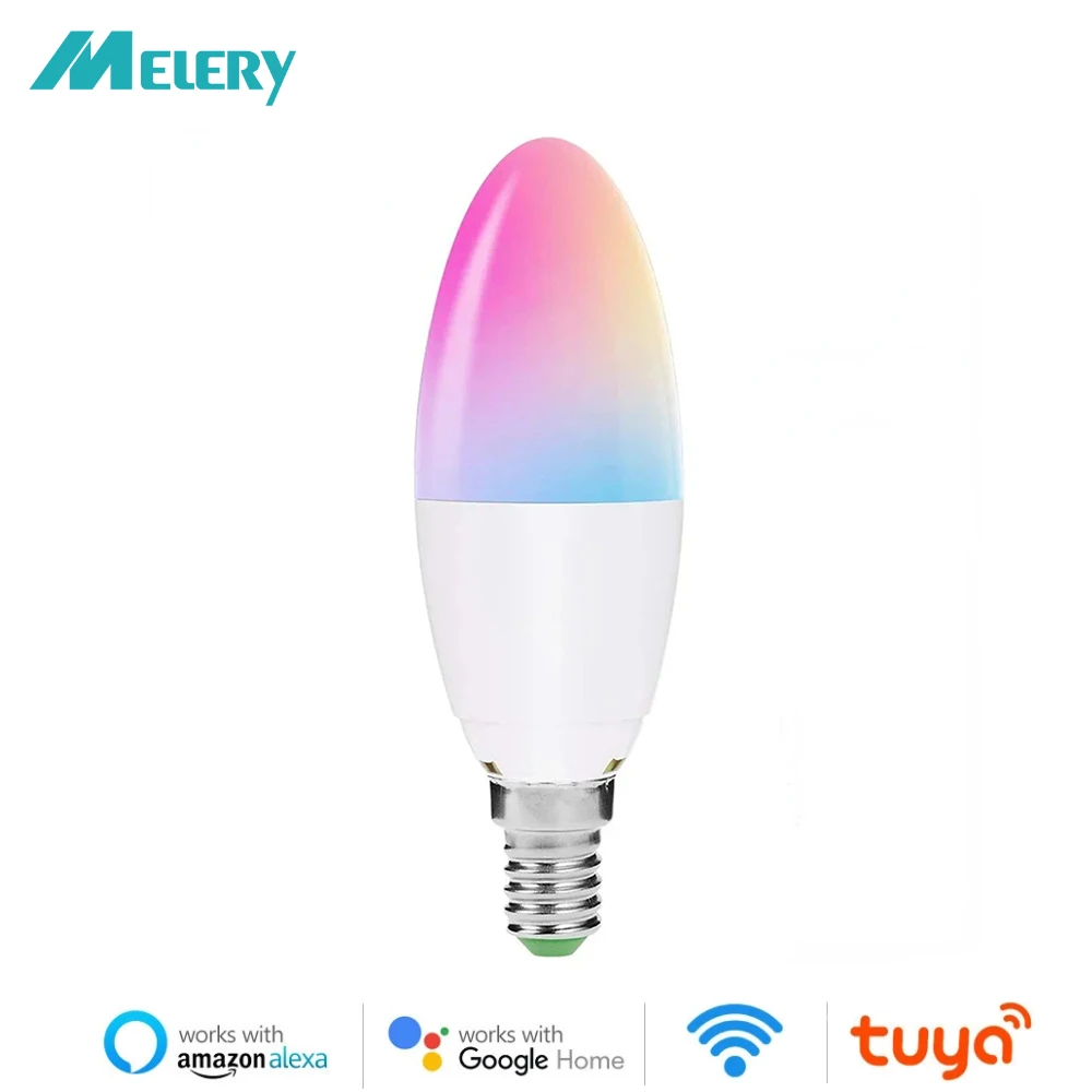 

Melery E14 Smart WiFi LED Candle Bulb 5W Equal to 40W Lamp RGB Cold Warm White Color Changing Mood Light by Alexa Google Home