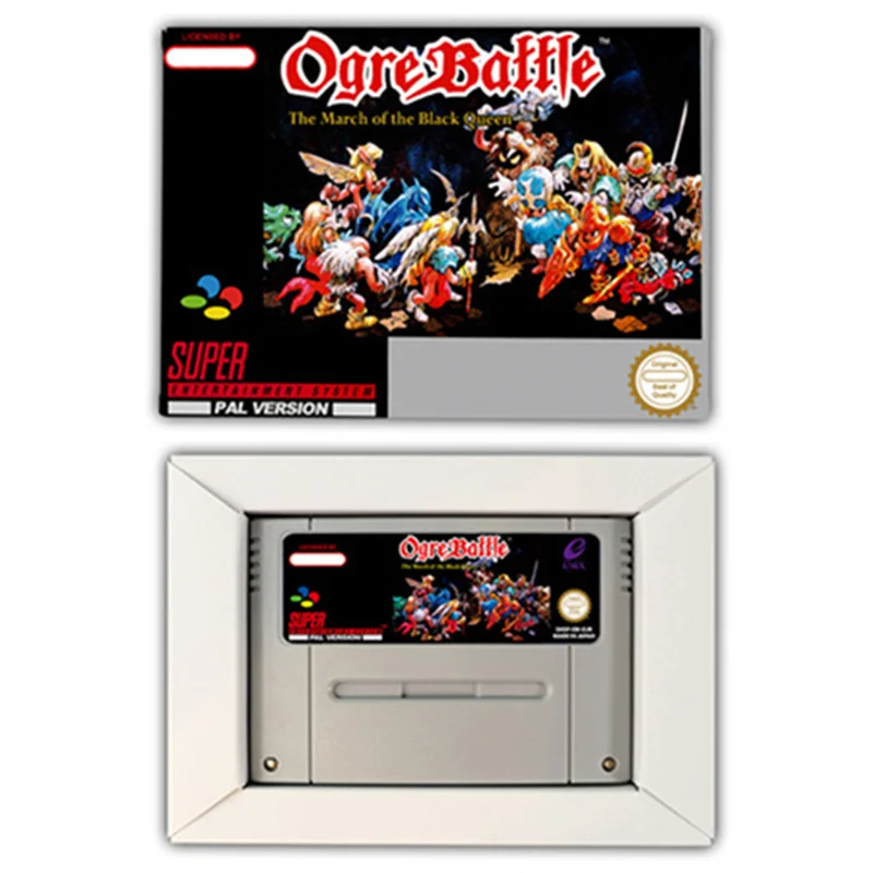 بطاقة لعبة Ogre bttle RPG لـ SNES ، EUR PAL ، USA NTSC ، وحدات تحكم في الألعاب 16 بت مع صندوق البيع بالتجزئة ، خرطوشة ألعاب الفيديو